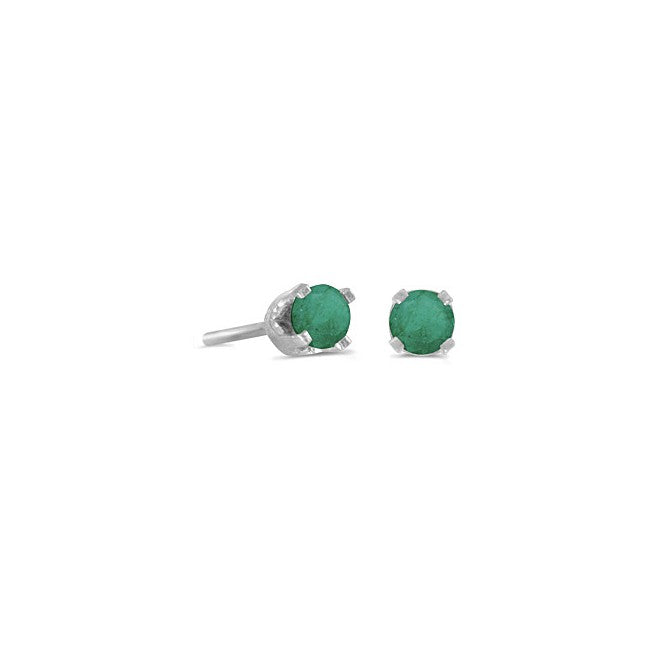Emerald Solitaire Stud Earrings in 14 Karat White Gold