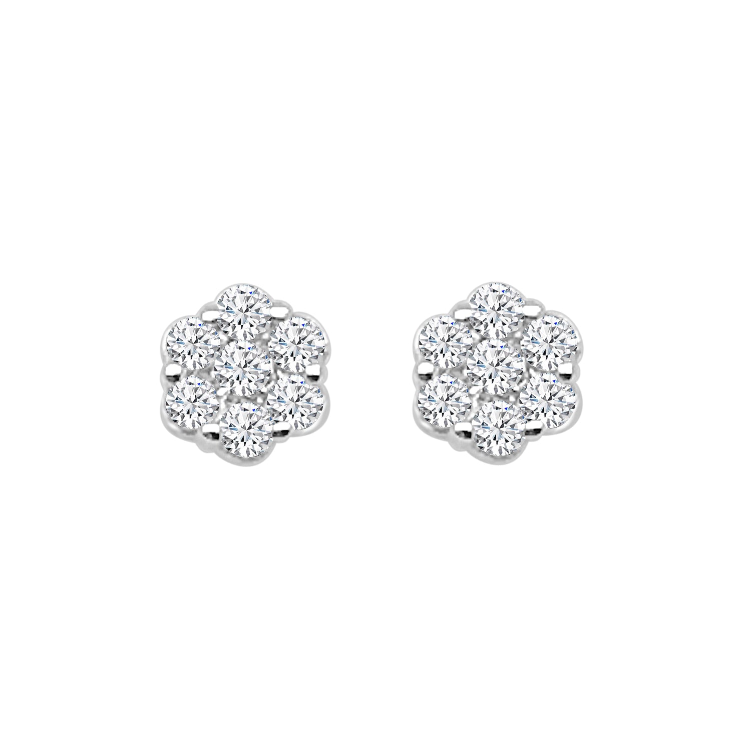 Cluster Diamond Earrings in 10 Karat White Gold - 0.25 Carat Natural Diamond