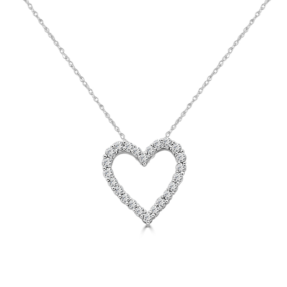 10K White Gold Natural Diamond Heart Necklace - Round Shape 0.52 CT