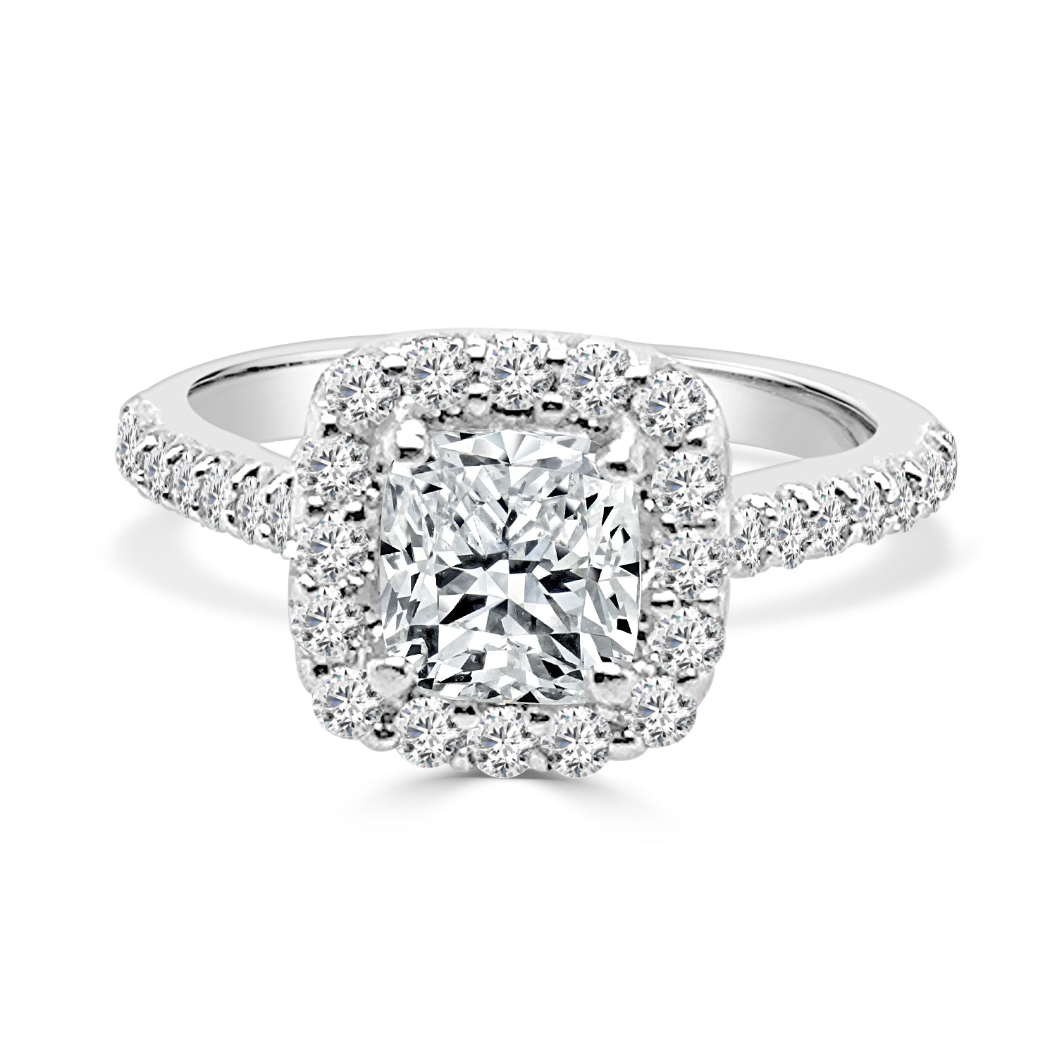 14K White Gold Cushion-Cut Natural Diamond Engagement Ring with 0.91 Carat Total Weight