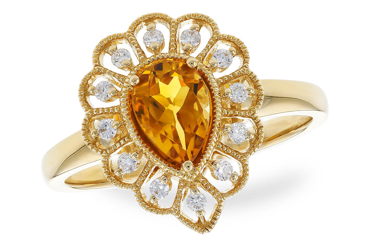 Vintage Style 14 Karat Yellow Gold Citrine Pear Shape Ring - 0.62 Carats