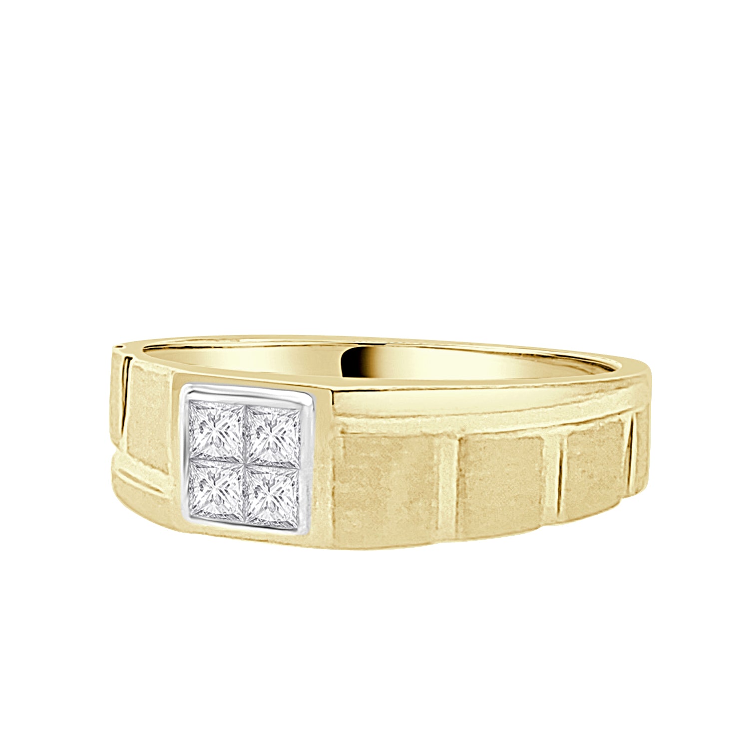 10K Yellow Gold Notched Square Bezel Wedding Band with 0.33ct Natural Princess Cut Diamond