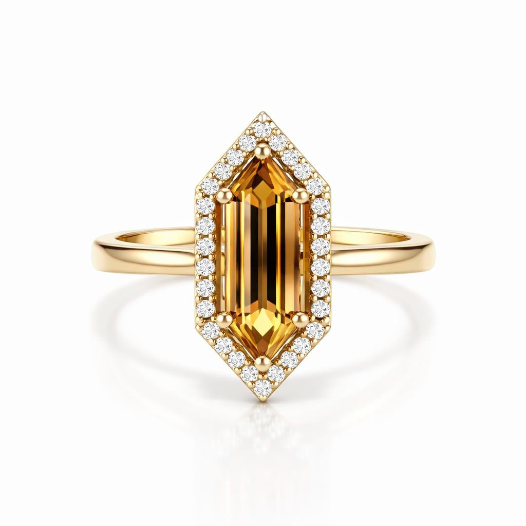 10K Yellow Gold Citrine and Diamond Halo Ring