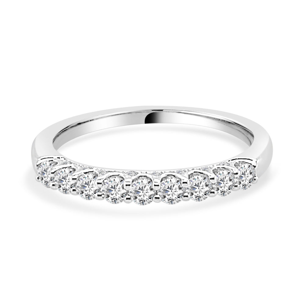 14K White Gold Diamond Wedding Band with Diamond Bridge - Round Shape, 0.50 ct