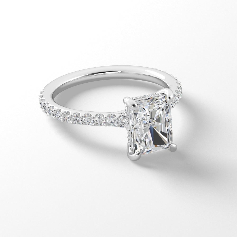 Platinum Radiant Diamond Band with Hidden Halo Engagement Mounting