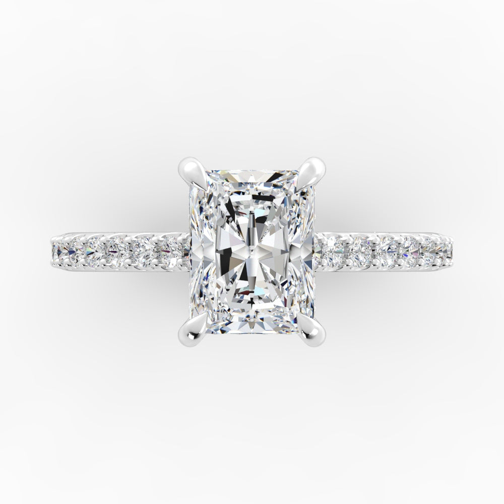 Platinum Radiant Diamond Band with Hidden Halo Engagement Mounting