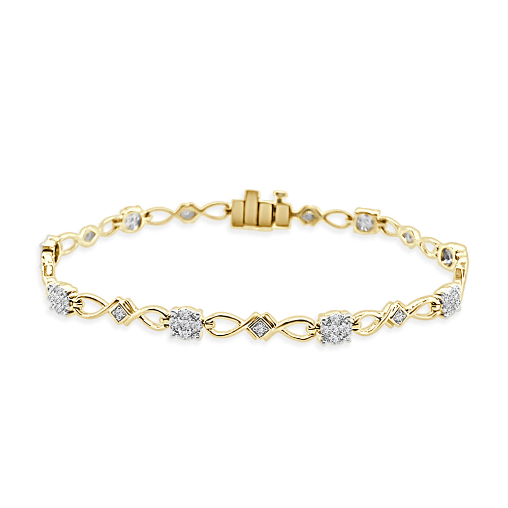 10K Yellow Gold Round Ribbon Cluster Diamond Bracelet - 0.50 ct