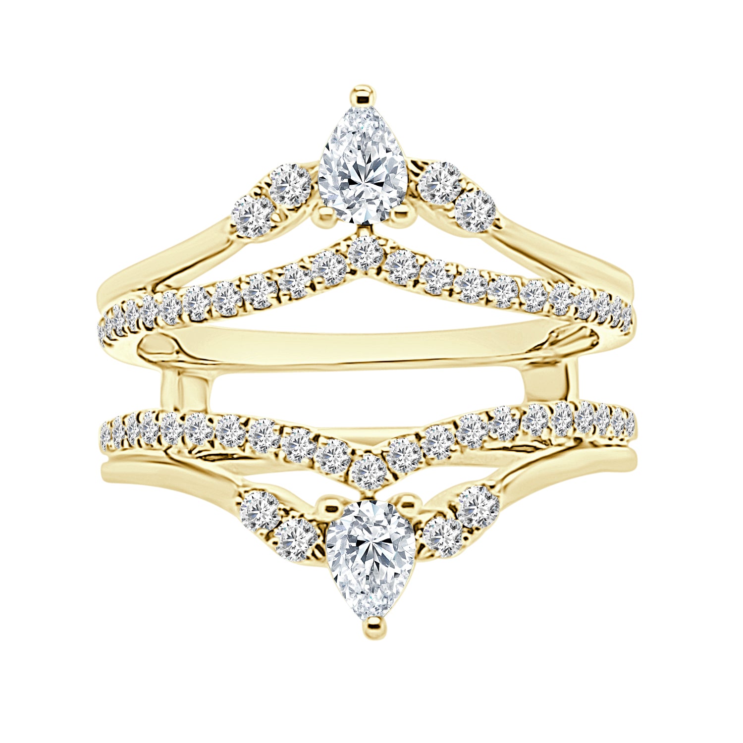 Double Row Pear V Natural Diamond Wedding Band in 14K Yellow Gold (0.75 ct)