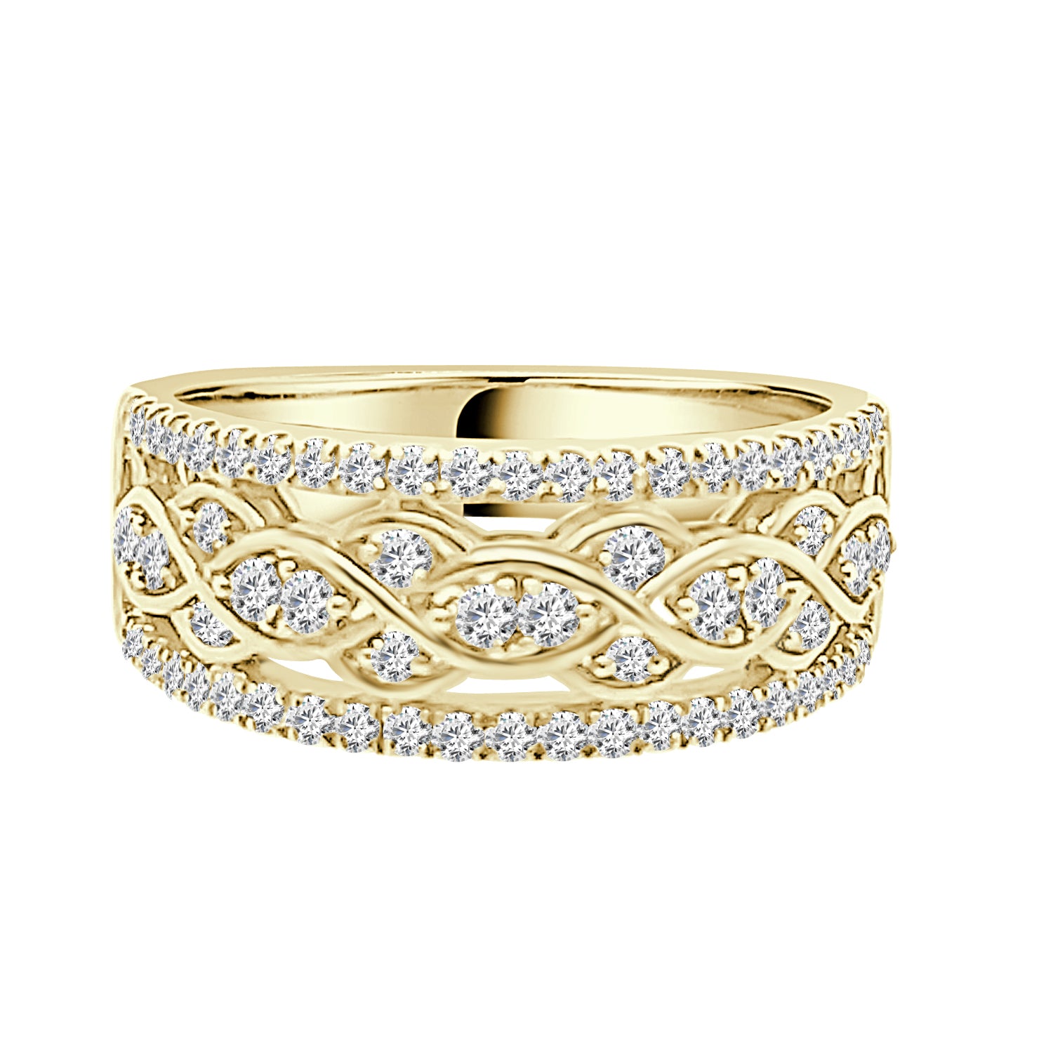 Vintage 10 Karat Yellow Gold Ring with Center Weave Design and 0.50 Carat Natural Diamond