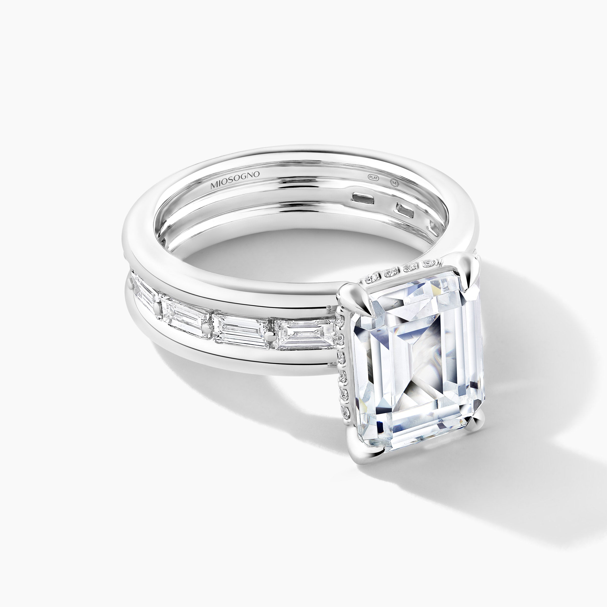Platinum Hidden Halo SMP Emerald Diamond Engagement Mounting Band