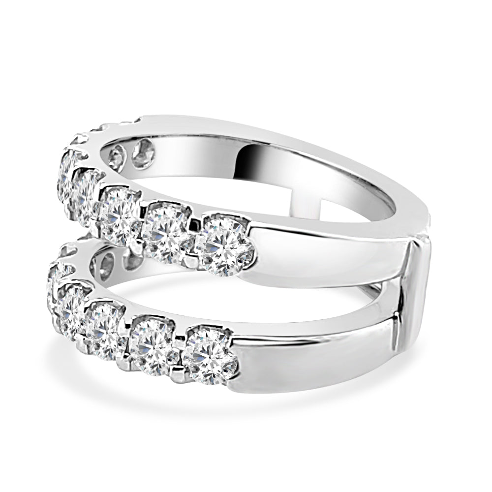 14kt White Gold Diamond Wedding Band with Straight Band Ring Guard - Round Shape, 2.01 ct