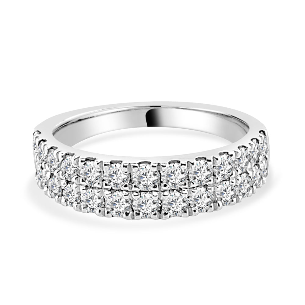 10K White Gold Double Row Diamond Wedding Band with 1.28ct Natural Diamonds