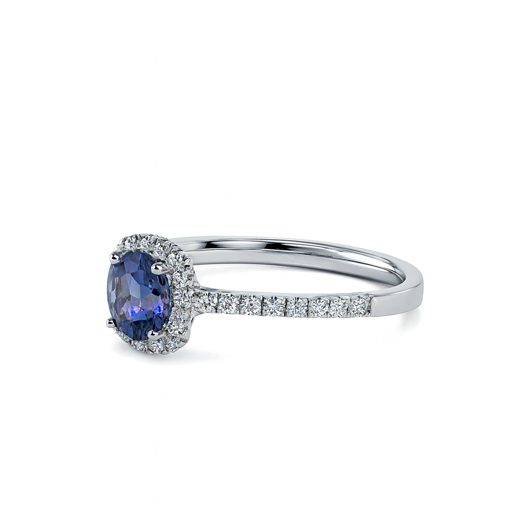 Blue Sapphire and Diamond Cushion Shape Ring in 14 Karat White Gold - 1.42 ct