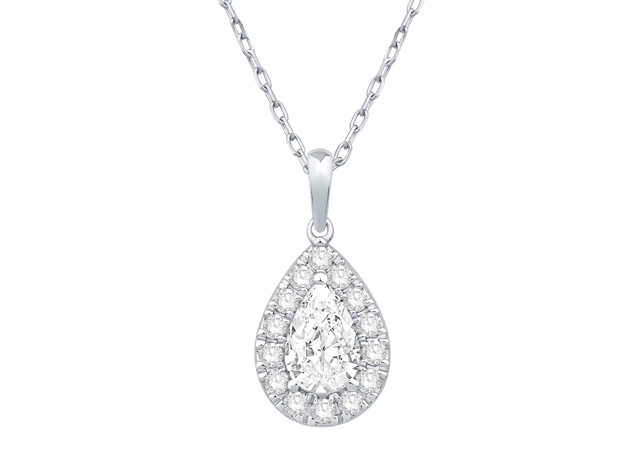 Sure! How about Sparkling Pear Shape Lab Diamond Necklace in 14K White Gold - 1.01 Carats?