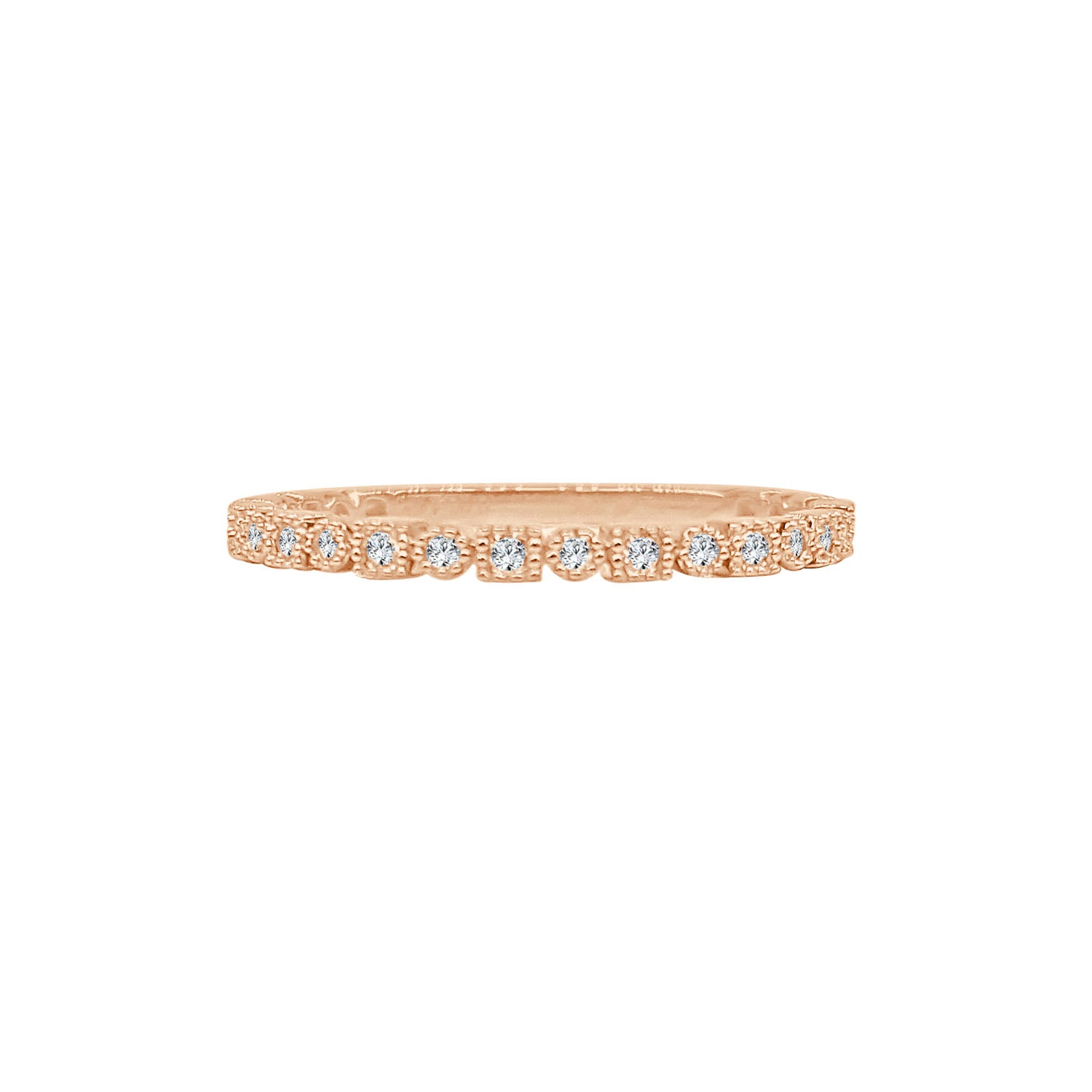 18K Rose Gold Wedding Band with Milgrain Detailing and 0.09 ct Natural Diamond