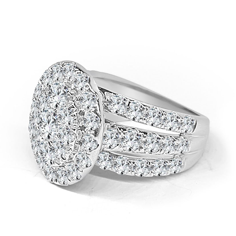 Sure, how about: Elegant Oval Cluster 18K White Gold Natural Diamond Engagement Ring (4.02 ct)