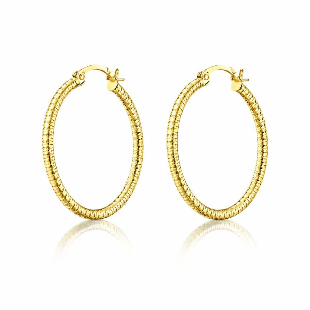 14 Karat Yellow Gold Diamond Cut Textured Earrings