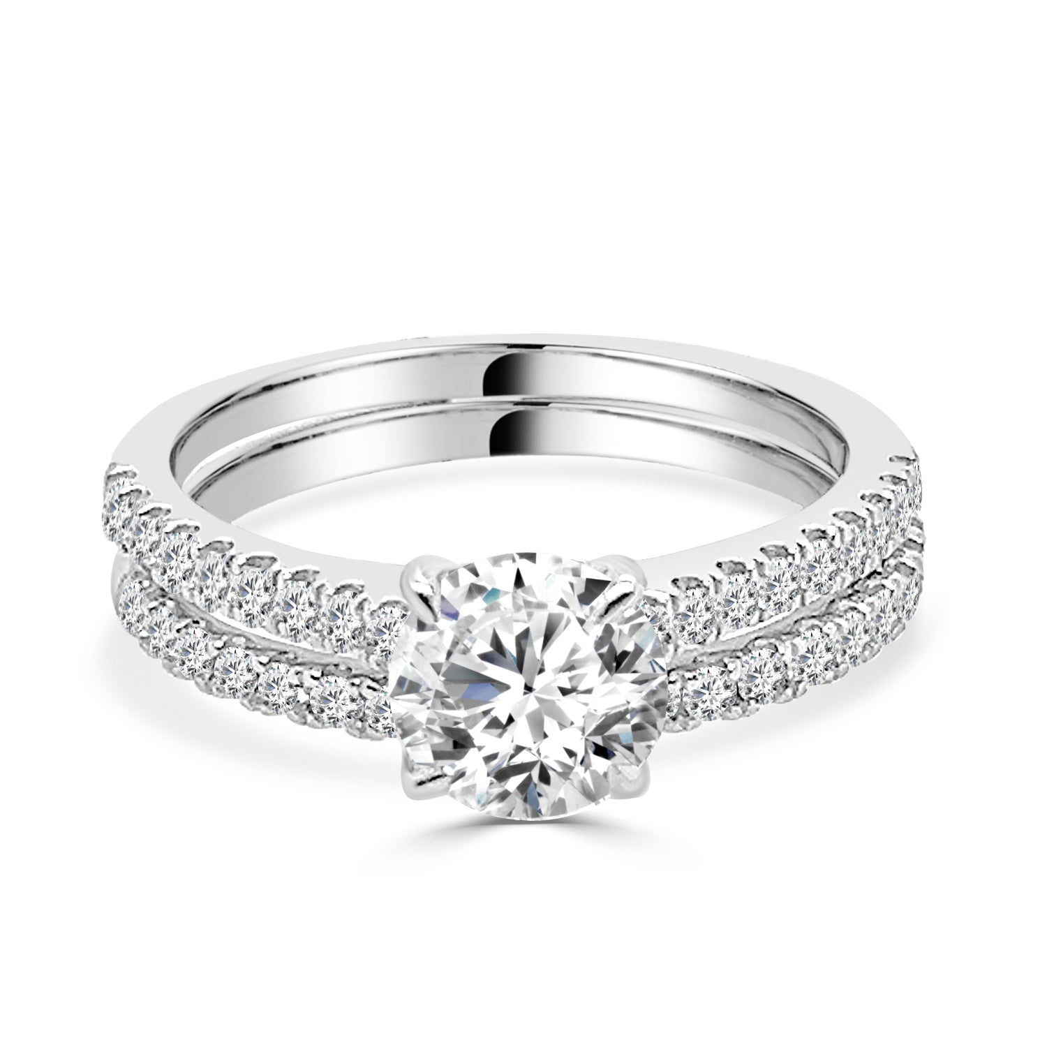 Bridal Bliss: 14 Karat White Gold Wedding Set with 1.00 Lab Diamond in Round Shape