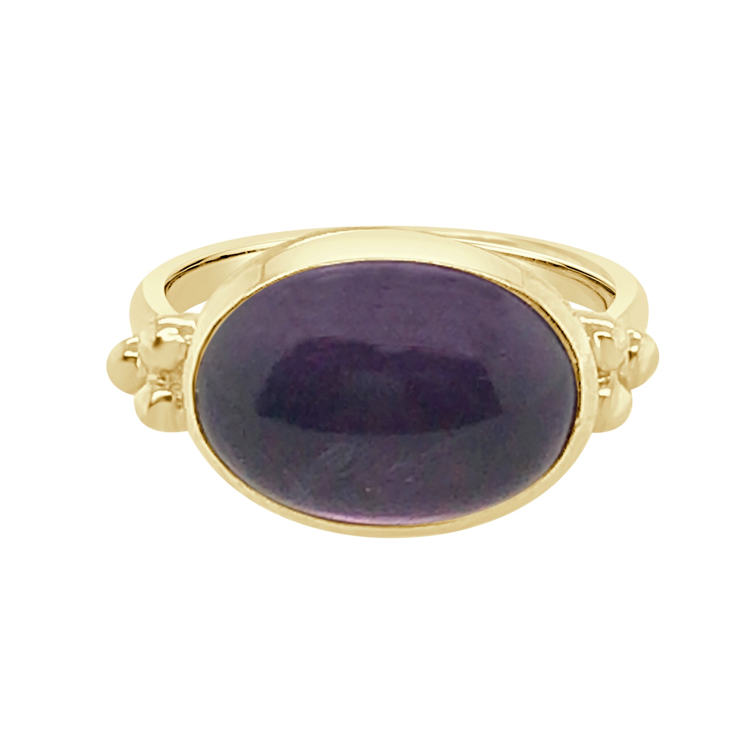 Capri Amethyst Ring in 14 Karat Yellow Gold with 3 Bead Cabochon Design