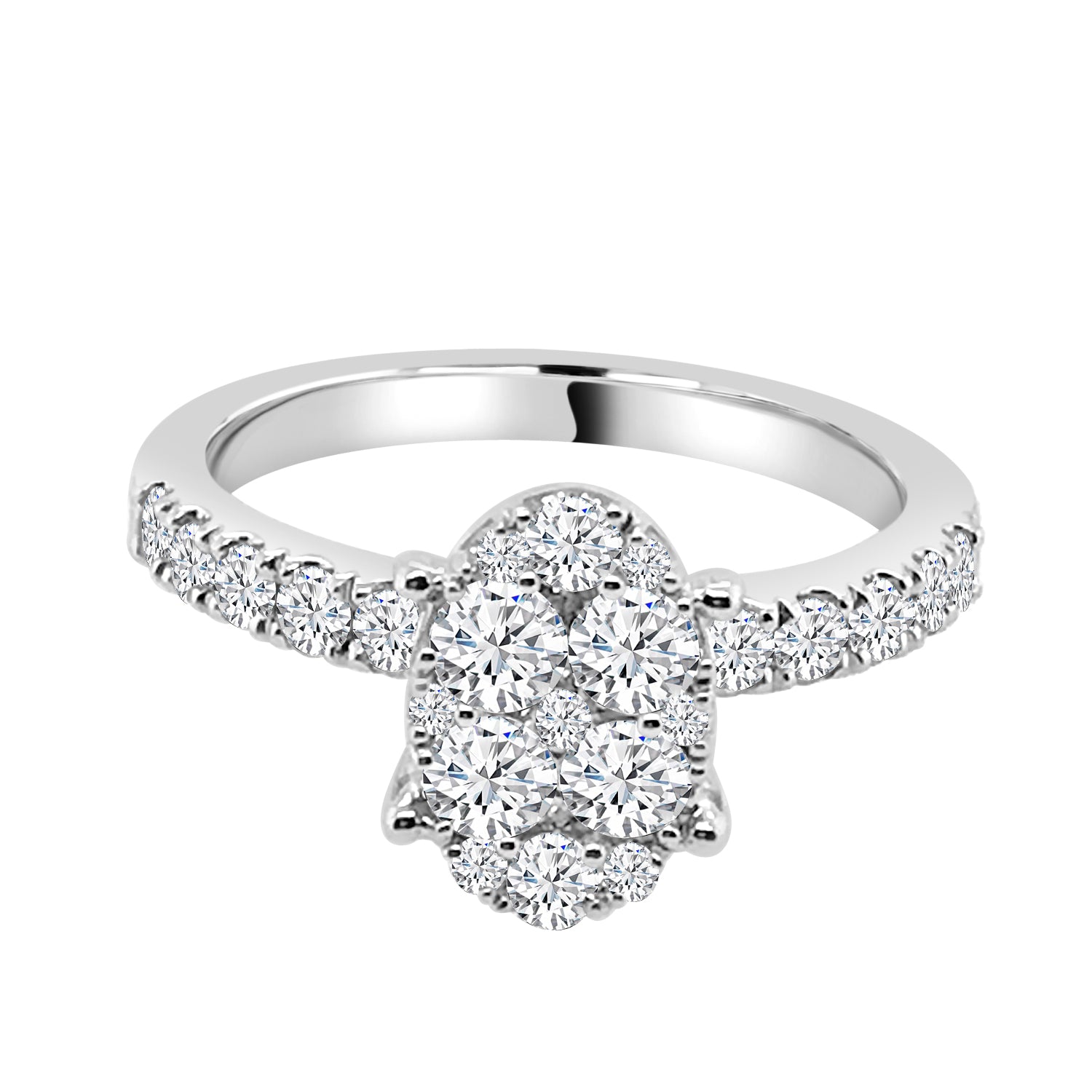 10K White Gold Oval Cluster Diamond Engagement Ring - 1.00 ct Natural Diamond