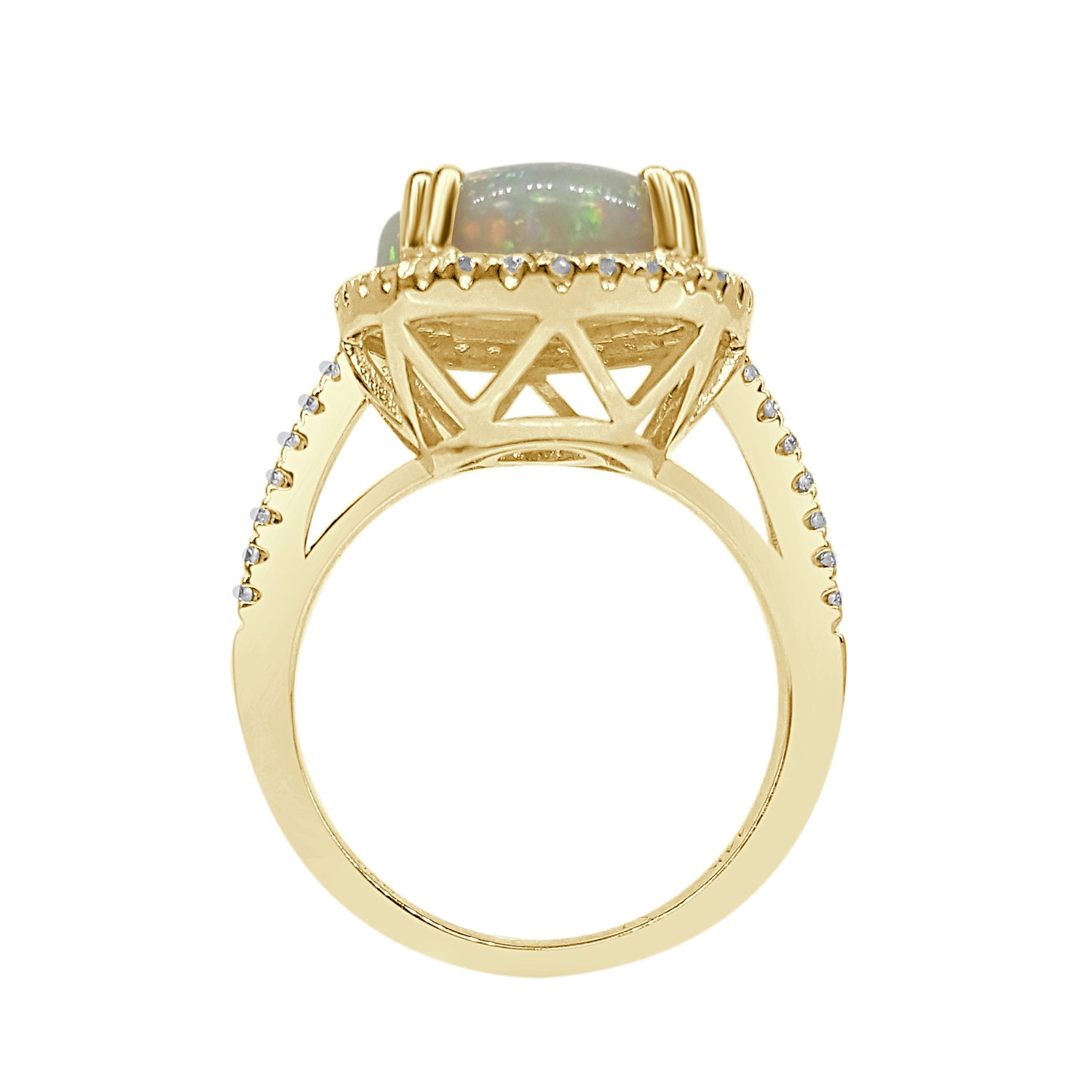 Oval Opal Halo Ring in 14 Karat Yellow Gold - 3.91 Carats