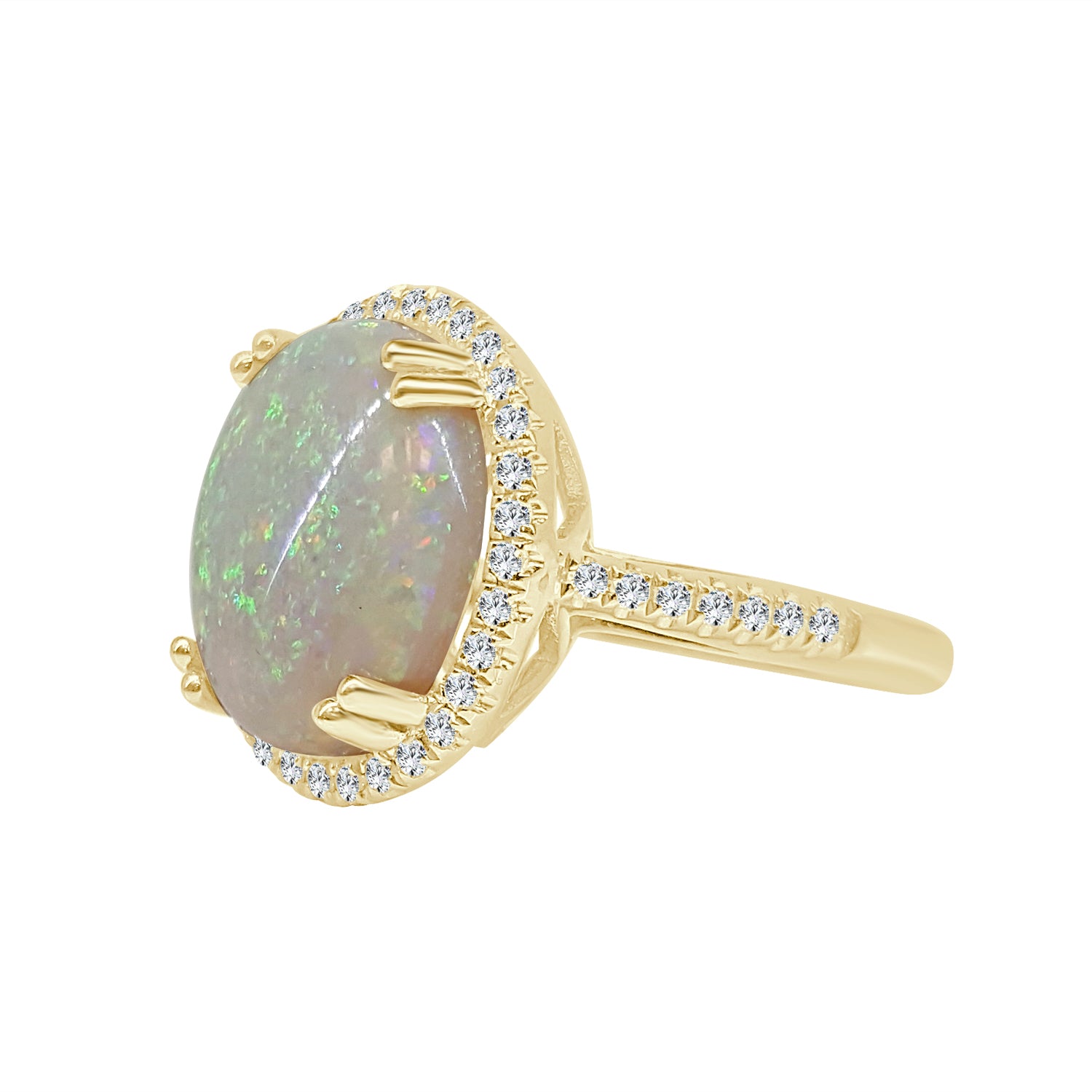 Oval Opal Halo Ring in 14 Karat Yellow Gold - 3.91 Carats