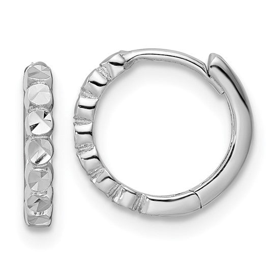 Stunning 14 Karat White Gold Diamond Cut Hinged Hoop Earrings