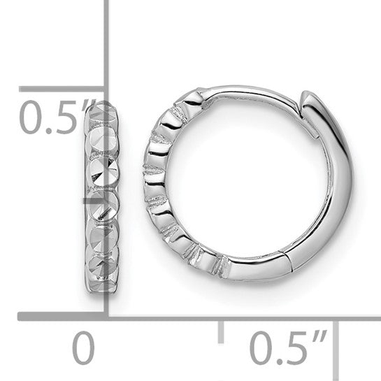 Stunning 14 Karat White Gold Diamond Cut Hinged Hoop Earrings
