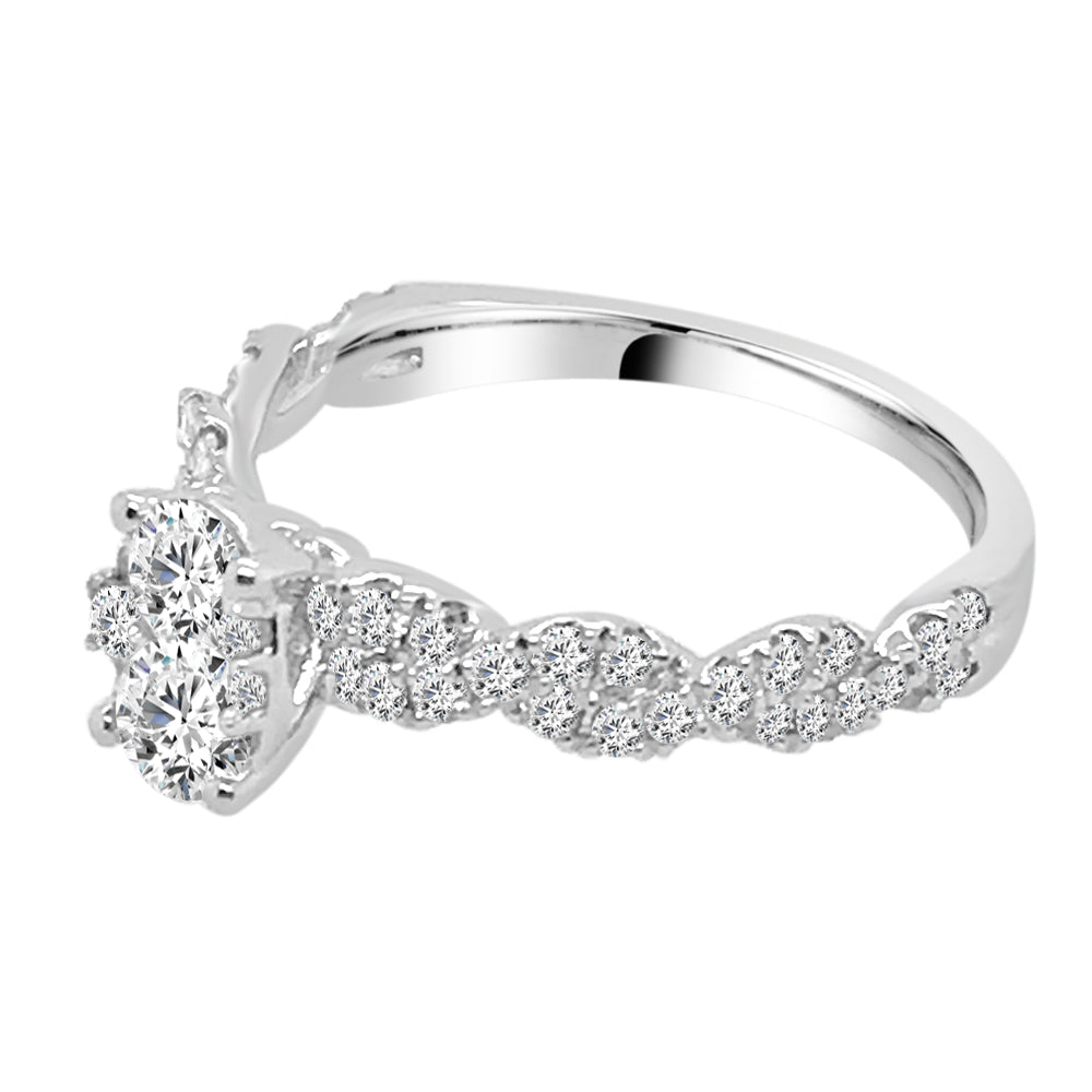 Oval Cluster Center 0.87 Carat Natural Diamond Engagement Ring in 14K White Gold