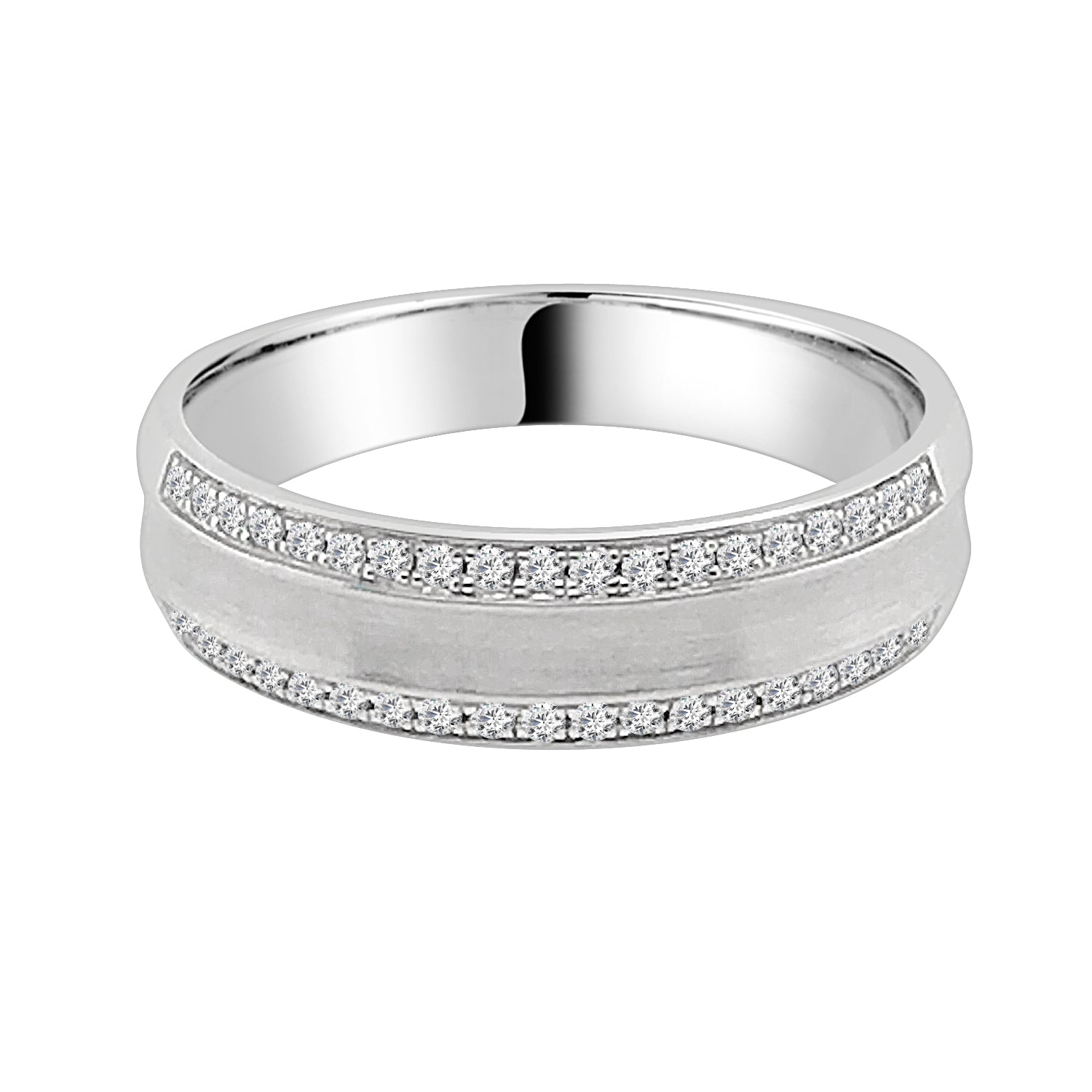 Sure! How about Elegant 10K White Gold Double Row Satin Finish Wedding Band with 0.26 ct Natural Diamond?