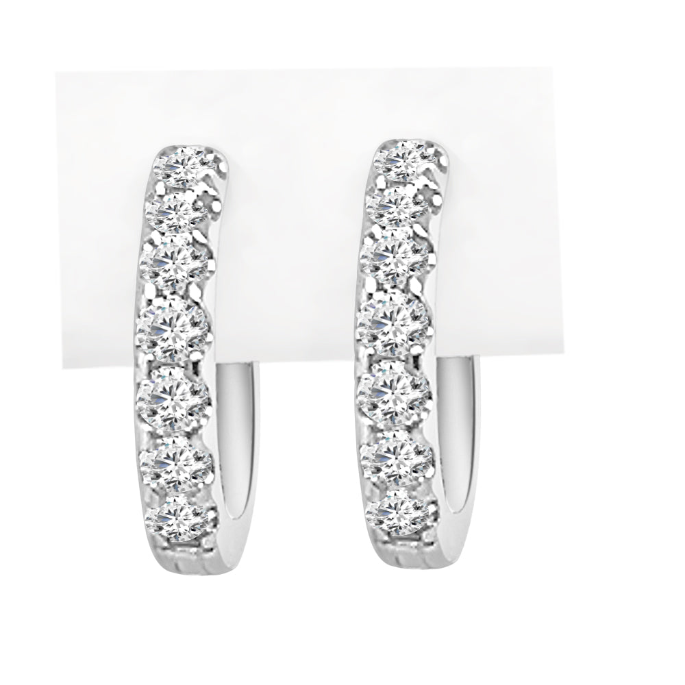 14K White Gold Natural Diamond Round Shape Diamond Hoop Earrings (0.61 ct)