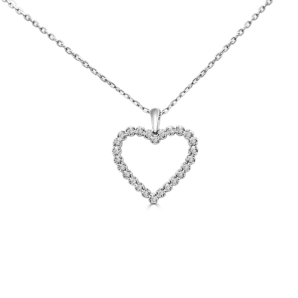10K White Gold Diamond Heart Necklace with 0.25 Carat Round Natural Diamond