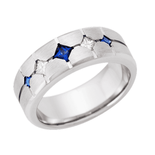 Cobalt Chrome Wedding Band with Blue Sapphire, Size 10, 0.29 CT