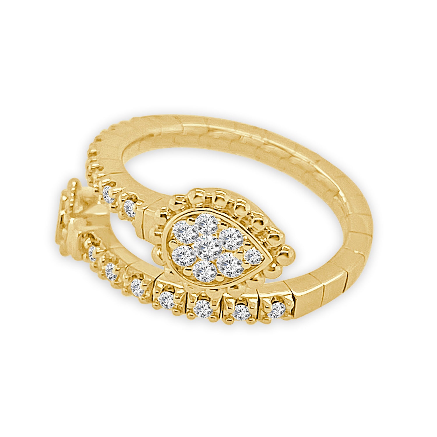 Pear Shape Natural Diamond 18 Karat Yellow Gold Open Flex Ring - 0.31 Ct