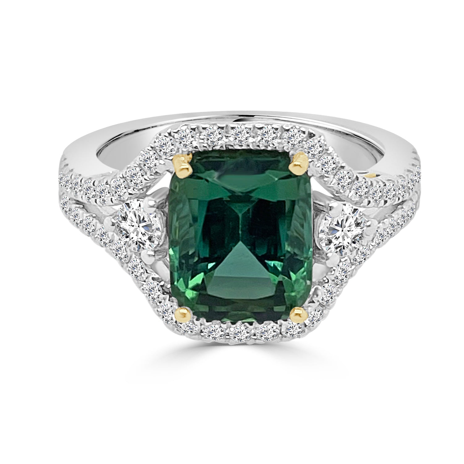 18 Karat Two-tone Split Shank Ring with Tourmaline (3.26 carats)