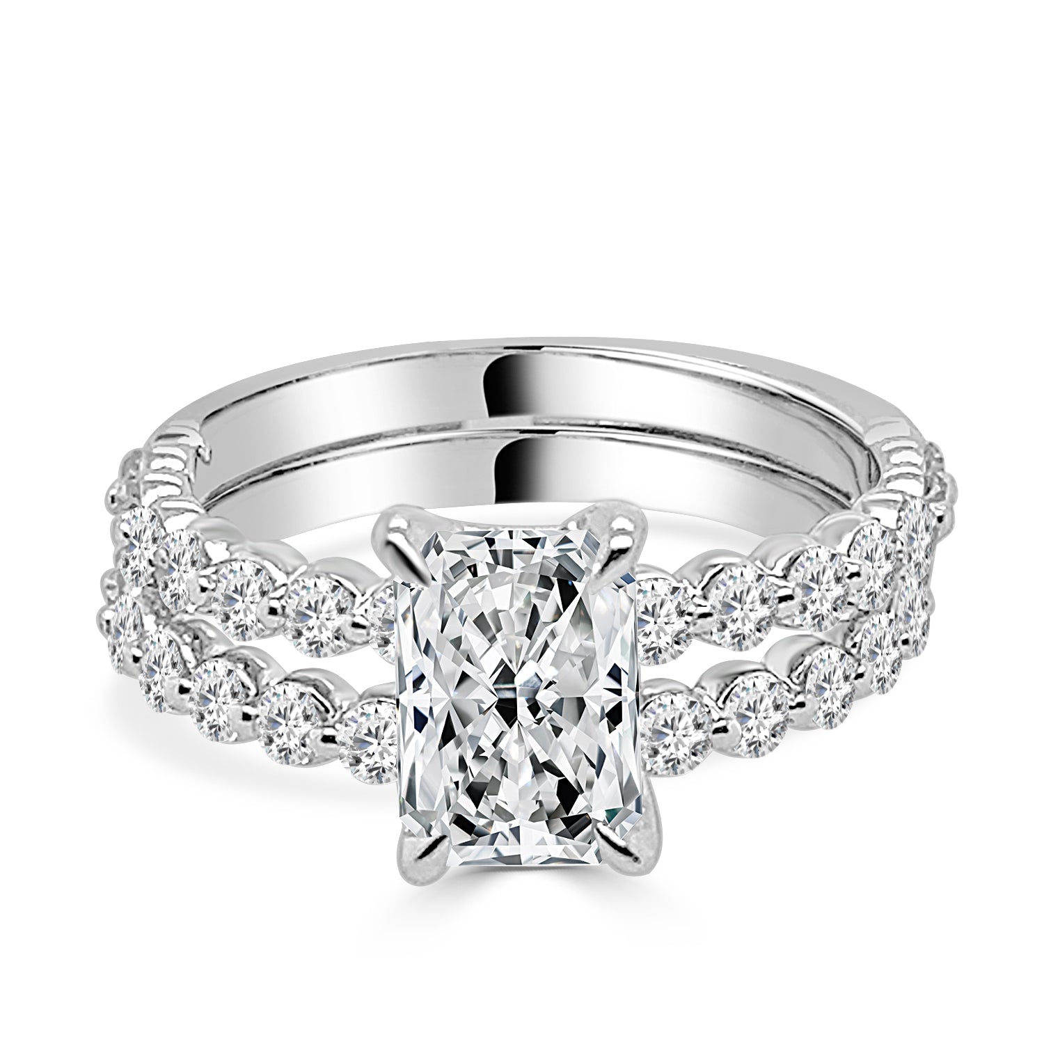 Radiant 14K White Gold Engagement Ring with 1.5 Lab Diamond