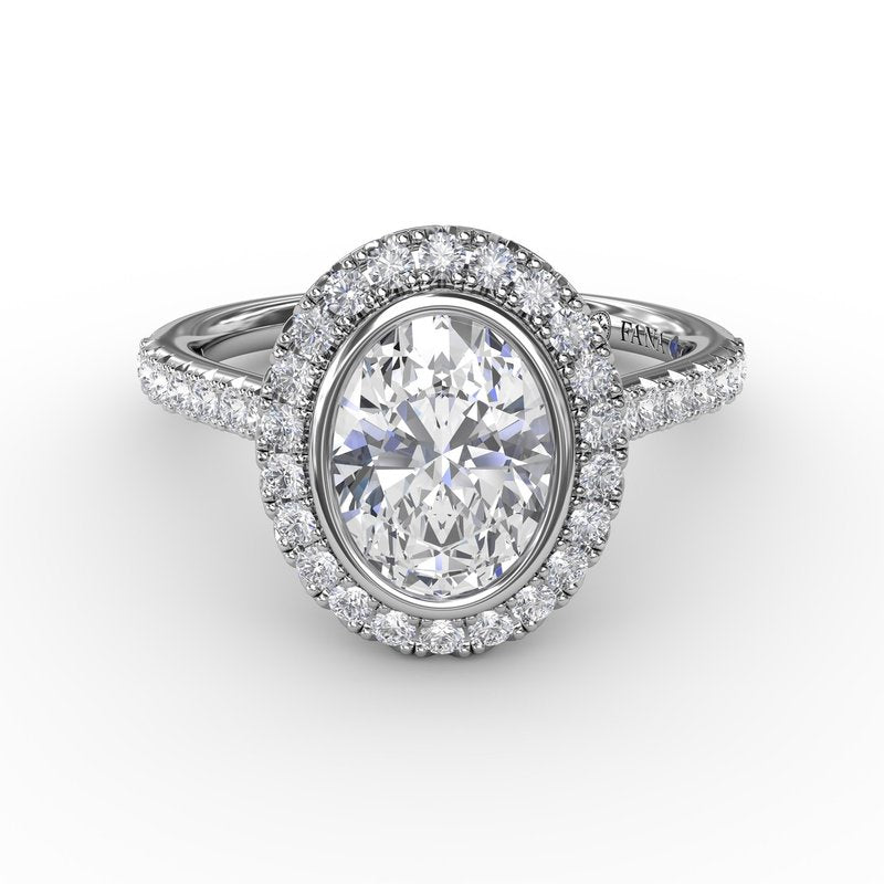 Oval Bezel Engagement Mounting in 14 Karat White Gold