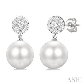 14 Karat White Gold Round Pearl Earrings