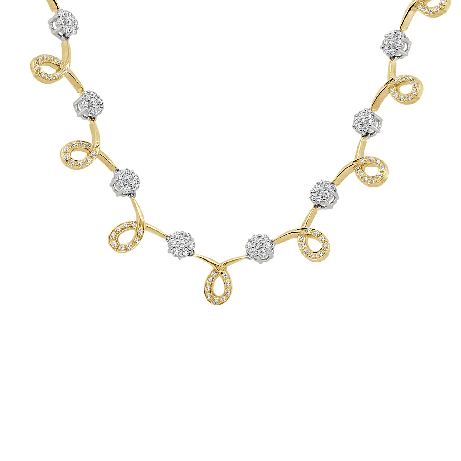14 Karat Yellow Gold Loop and Cluster Necklace with 2.50 Carat Natural Diamond