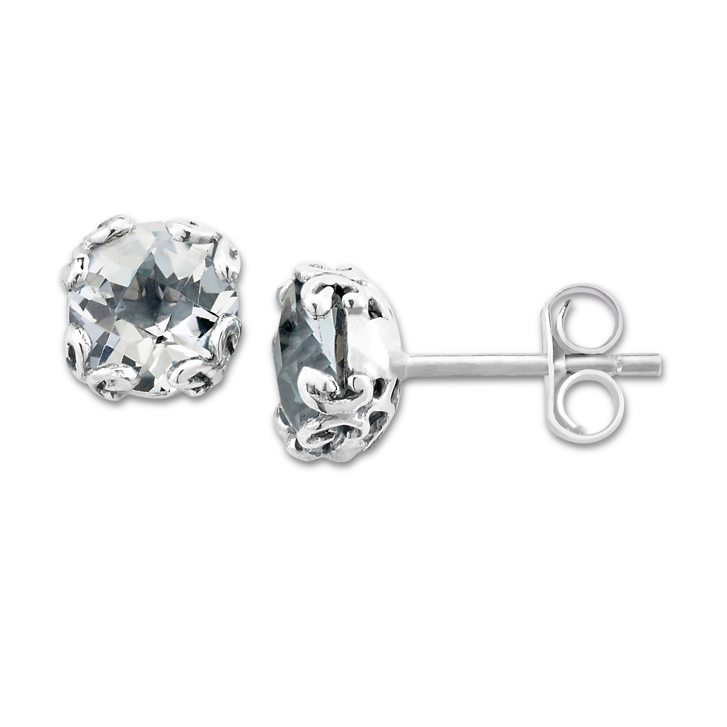 April Sparkle: Sterling Silver White Topaz Round Stud Earrings