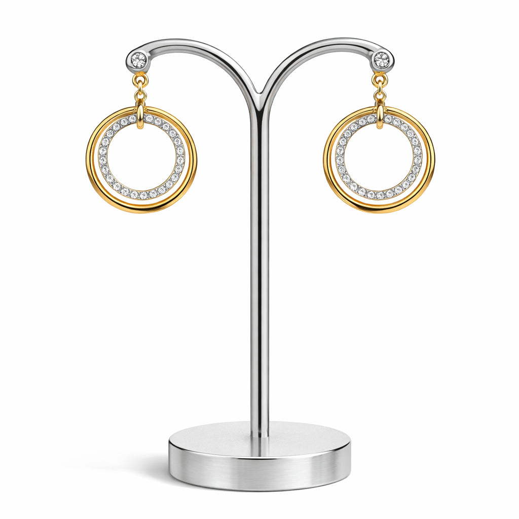 14 Karat Two-Tone Double Circle Earrings with Natural Diamond, Round Shape 0.34 ct
