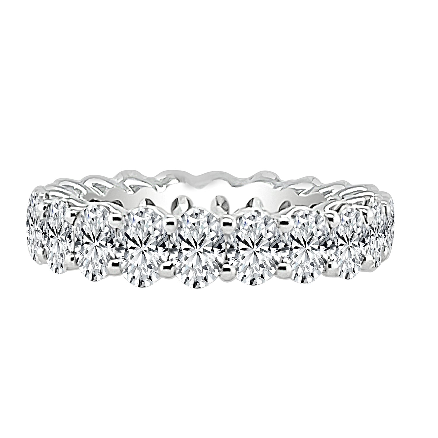 14K White Gold Oval Natural Diamond Wedding Band - 4.80 Carats