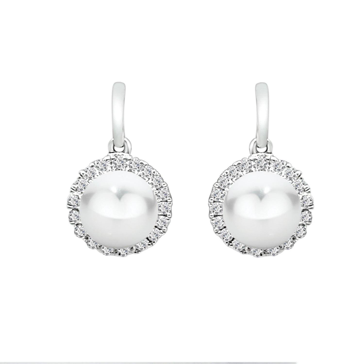 14K Yellow Gold Diamond Halo Pearl Earrings