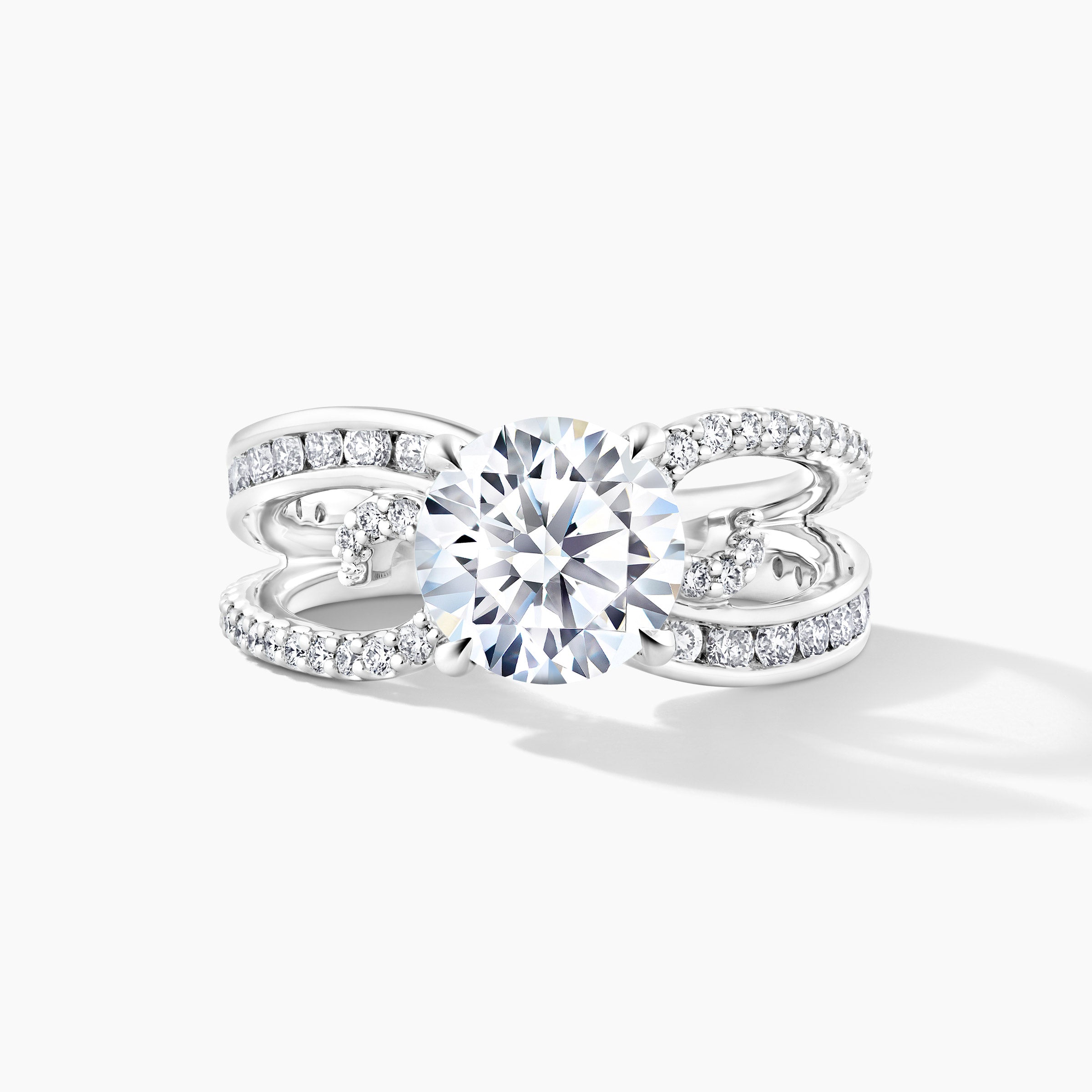 Platinum Diamond Split Shank Engagement Mounting with SMP Channel and Prong Setting