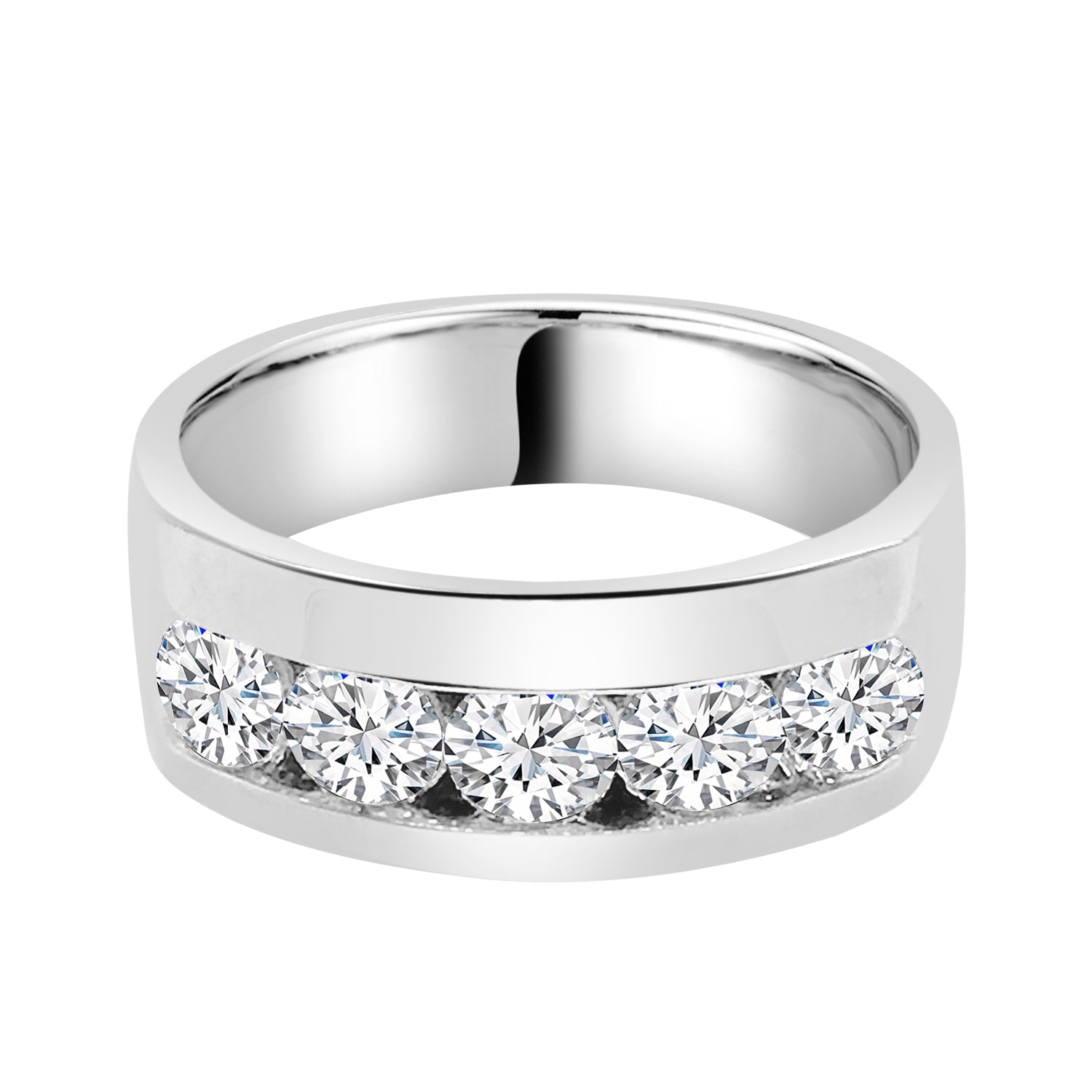 Luxurious 5 Stone 1.99 Carat Natural Diamond Wedding Band in 14 Karat White Gold