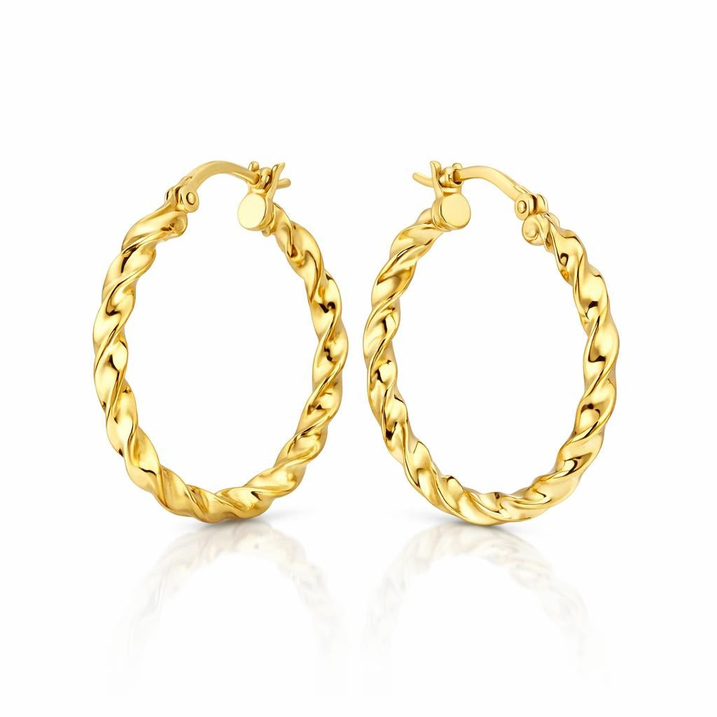 Fancy Twist D/c Hoops - 14 Karat Yellow Gold Earrings