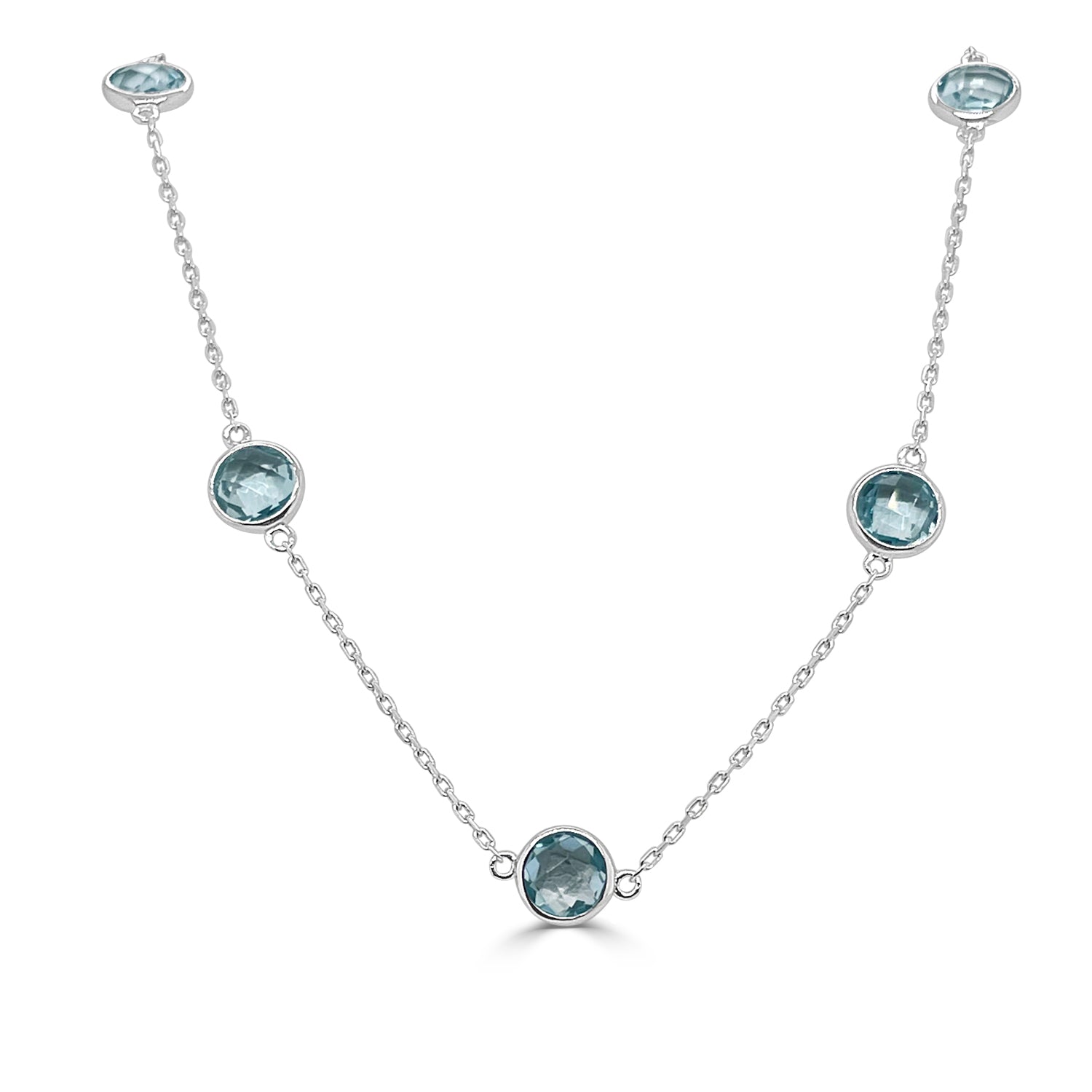 Sure! How about: Sterling Silver Blue Topaz Station Necklace - 5.02 CT
