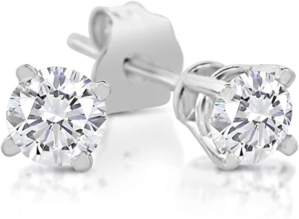 14K White Gold Round Solitaire Diamond Studs - 1.21 Carats Natural Sparkle