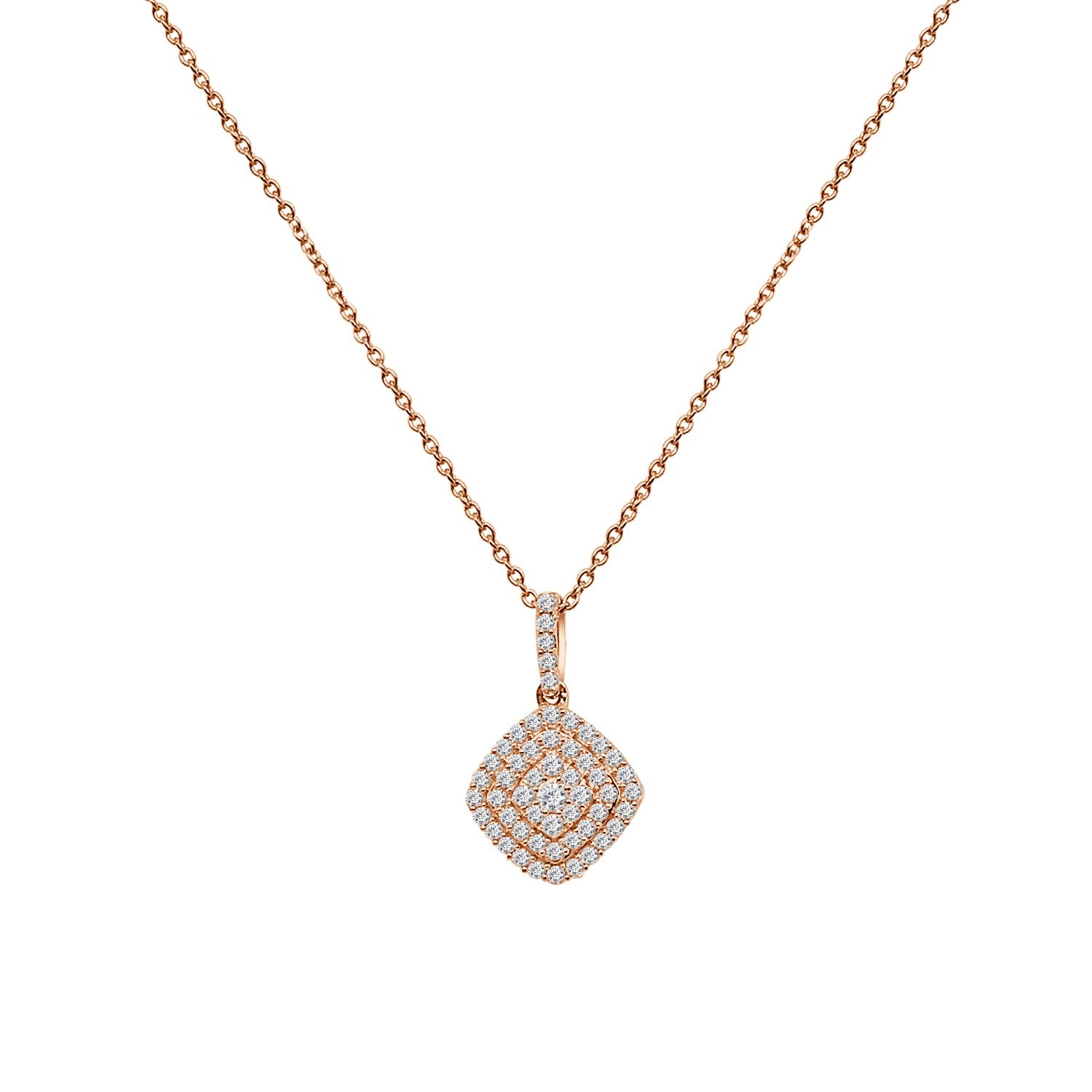 10K Yellow Gold Diamond Drop Cushion Halo Cluster Necklace - 0.33 ct