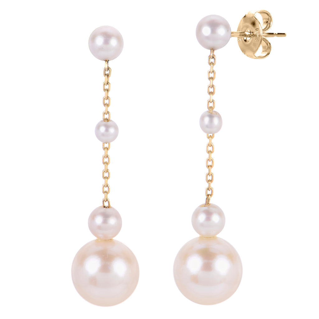 Pearl Graduated AAA Earrings in 14 Karat Yellow Gold